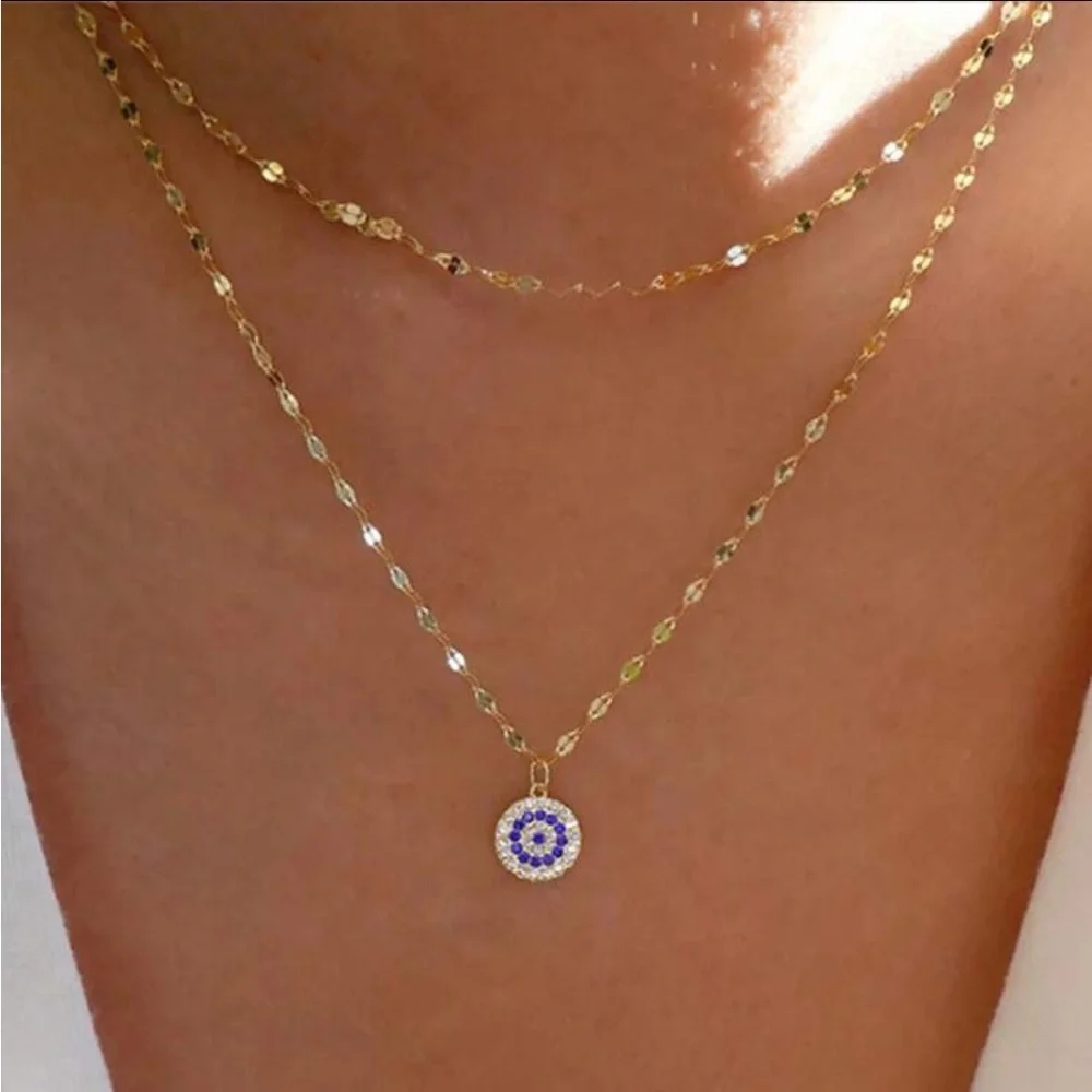 Layered Evil Eye Necklace, Bohemian Necklace